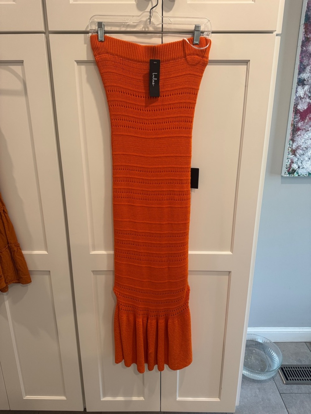 Lulu's Bright Orange Knit Mermaid Hem Midi Dress